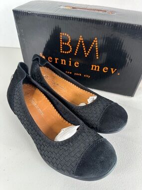 bernie mev. Black Woven Ballet Flats with Suede Cap. Brand New